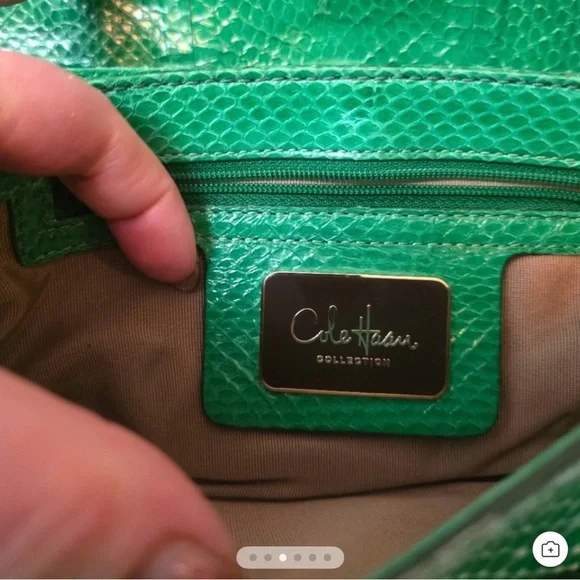 Cole Haan Emerald Green Snakeskin Embossed Leather Buckle Clutch - Picture 3 of 5